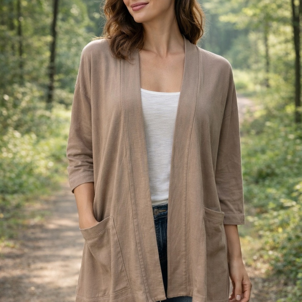 Eileen Fisher Light Tan Organic Cotton Peruvian Cardigan Quite Luxury Women M